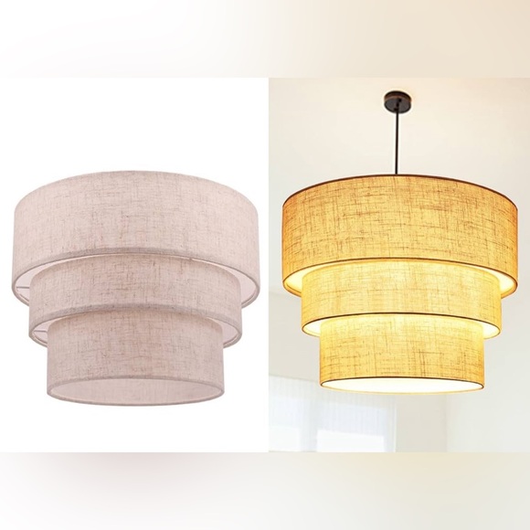 Haoranjia Other - 3 Tier Lamp Shade 13 inch Pendant, Floor Lamps, Hanging Light Cover Beige Linen